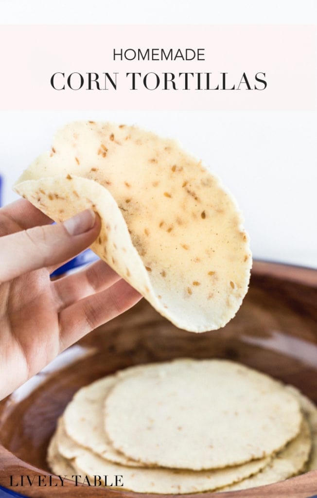 Fresh, healthy homemade corn tortillas are easier to make than you think! You only need 3 ingredients, and the results are delicious. Homemade tortillas make any Mexican meal taste better! (#glutenfree, #vegan, #nutfree) #tortillas #homemadetortillas #corntortillas #mexicanfood #healthy #recipes #easy #texmex #wholegrain