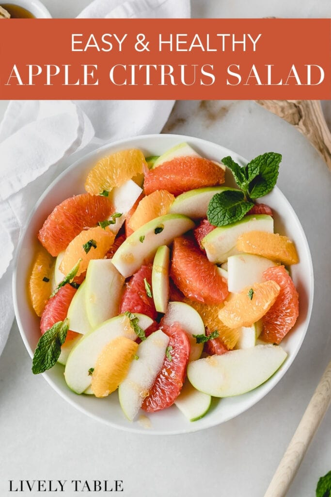 pinterest image with text for grapefruit apple citrus salad.