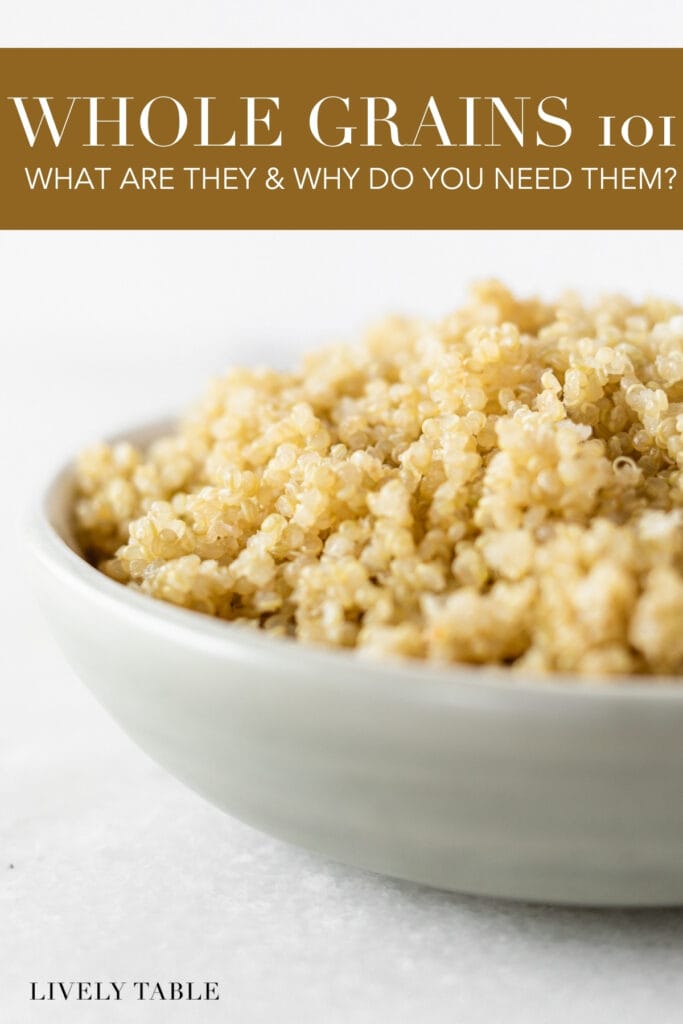 closeup of a bowl of quinoa with text overlay.