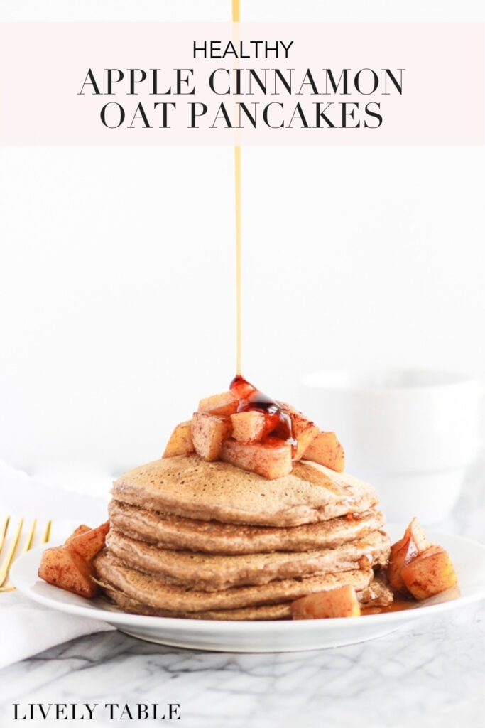 pinterest image with text for apple cinnamon oat pancakes