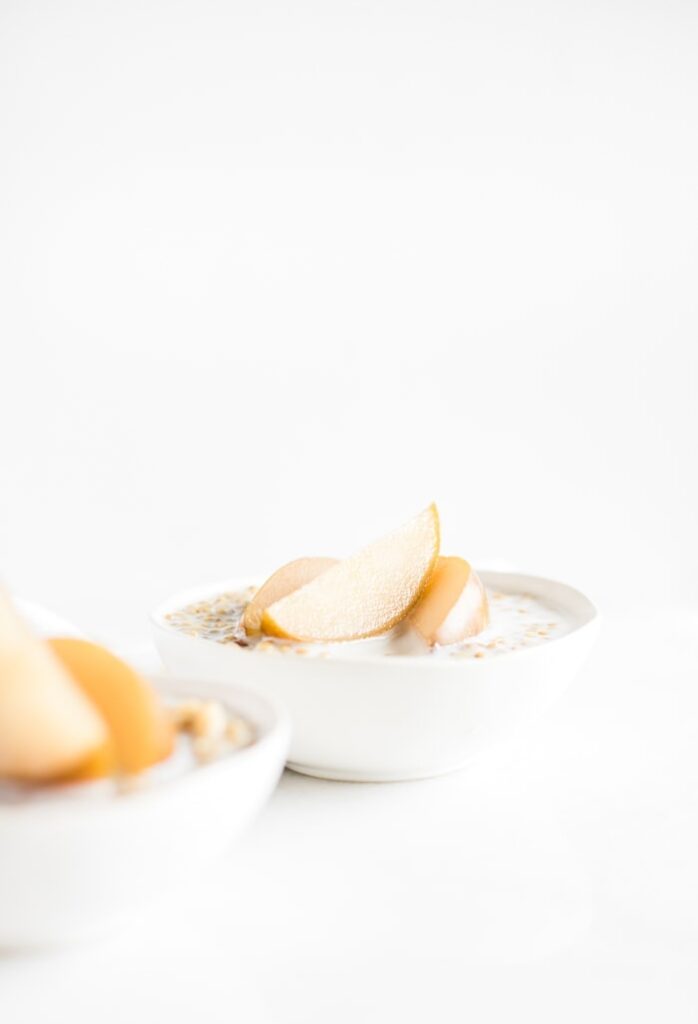 Maple Poached Pears and Sorghum Porridge