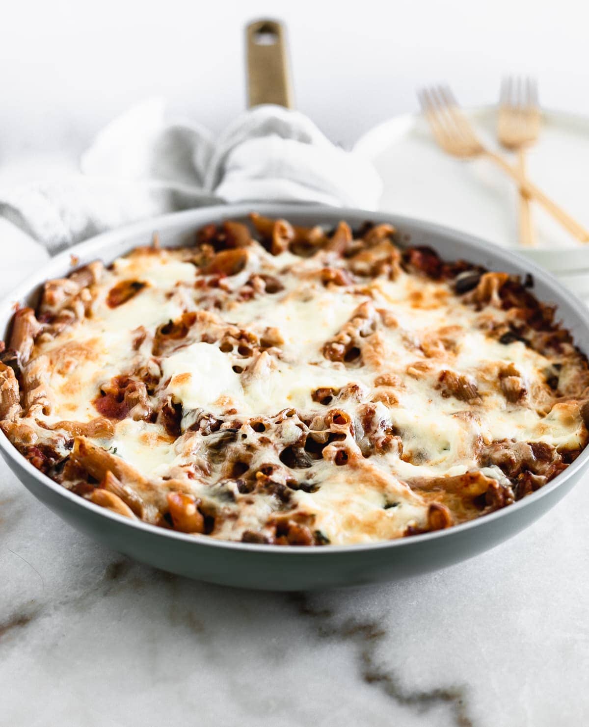 Easy Eggplant and Italian Sausage Skillet Baked Ziti Lively Table
