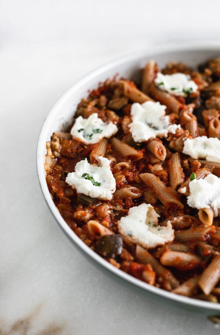 Easy Eggplant and Italian Sausage Skillet Baked Ziti Lively Table
