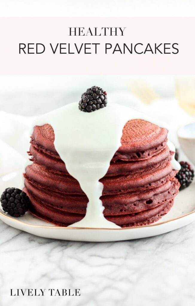 healthy red velvet pancakes with cream cheese glaze #healthy #easy #recipe #breakfast #redvelvet
