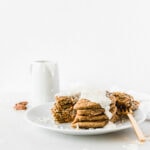 healthy carrot cake pancakes with lightened up cream cheese frosting