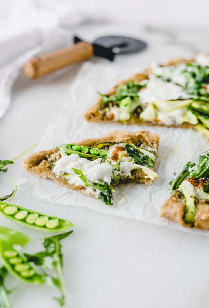 Snap Pea Asparagus Pizza with Arugula and Burrata - Lively Table