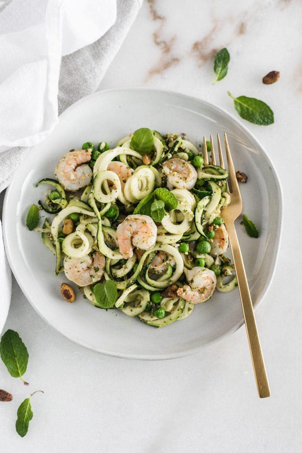 Easy, Healthy Zucchini Noodles With Shrimp and Mint Pesto - Lively Table
