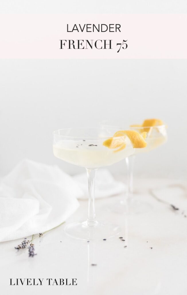 Delicate lavender adds a pretty twist to the classic French 75 for an easy, impressive cocktail in this delicious Lavender French 75 #cocktails #lavendercocktails #lavenderdrinks #lavender #french75cocktails #french75