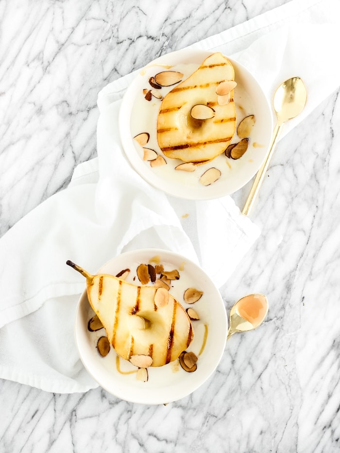 grilled pears with honey whipped ricotta