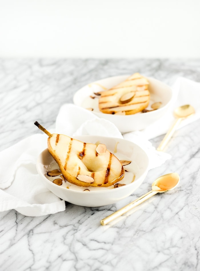 grilled pears with honey whipped ricotta