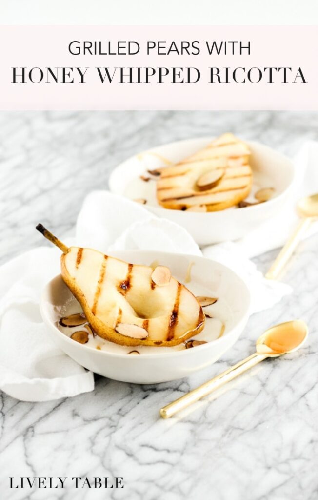 Grilled Pears with Honey Whipped Ricotta make the perfect springtime snack or dessert. It's healthy and so easy to make! (#glutenfree, #vegetarian) #dessert #easy #pears #healthy