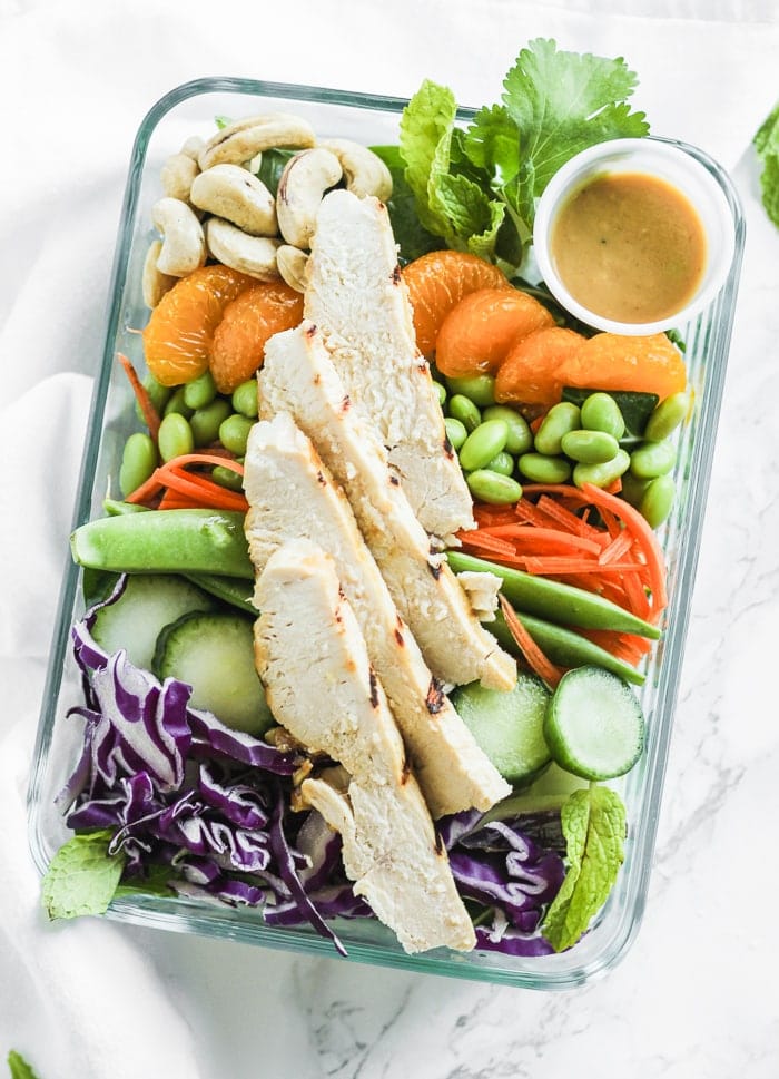 meal prep asian miso chicken salad bowls