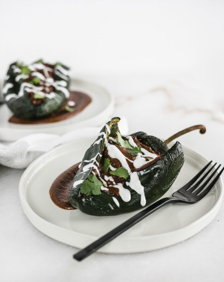 Healthy Mole Chicken Stuffed Poblano Peppers - Lively Table