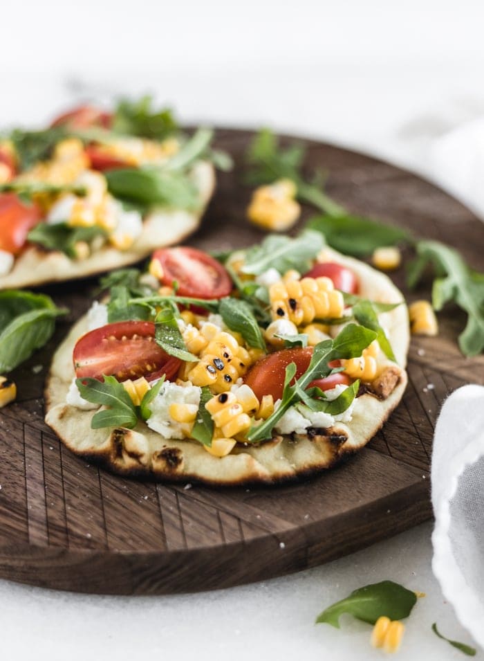 grilled corn and goat cheese flatbread