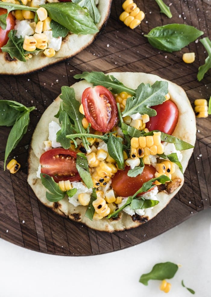 grilled corn and goat cheese flatbread