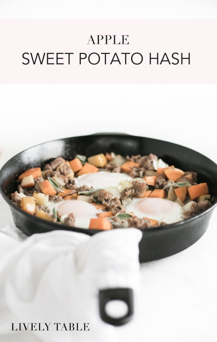 This chicken sausage Apple sweet potato hash makes a delicious and easy breakfast, brunch or dinner! #glutenfree #dairyfree #nutfree #brunch #fall #sweetpotato #healthy #onepanmeal