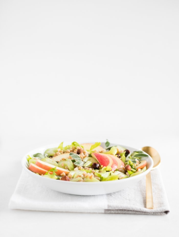 vegan apple sage farro salad