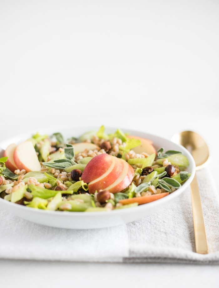 vegan apple sage farro salad