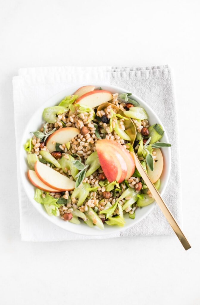 vegan apple sage farro salad