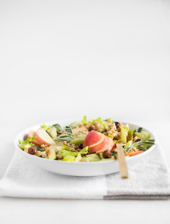 vegan apple sage farro salad