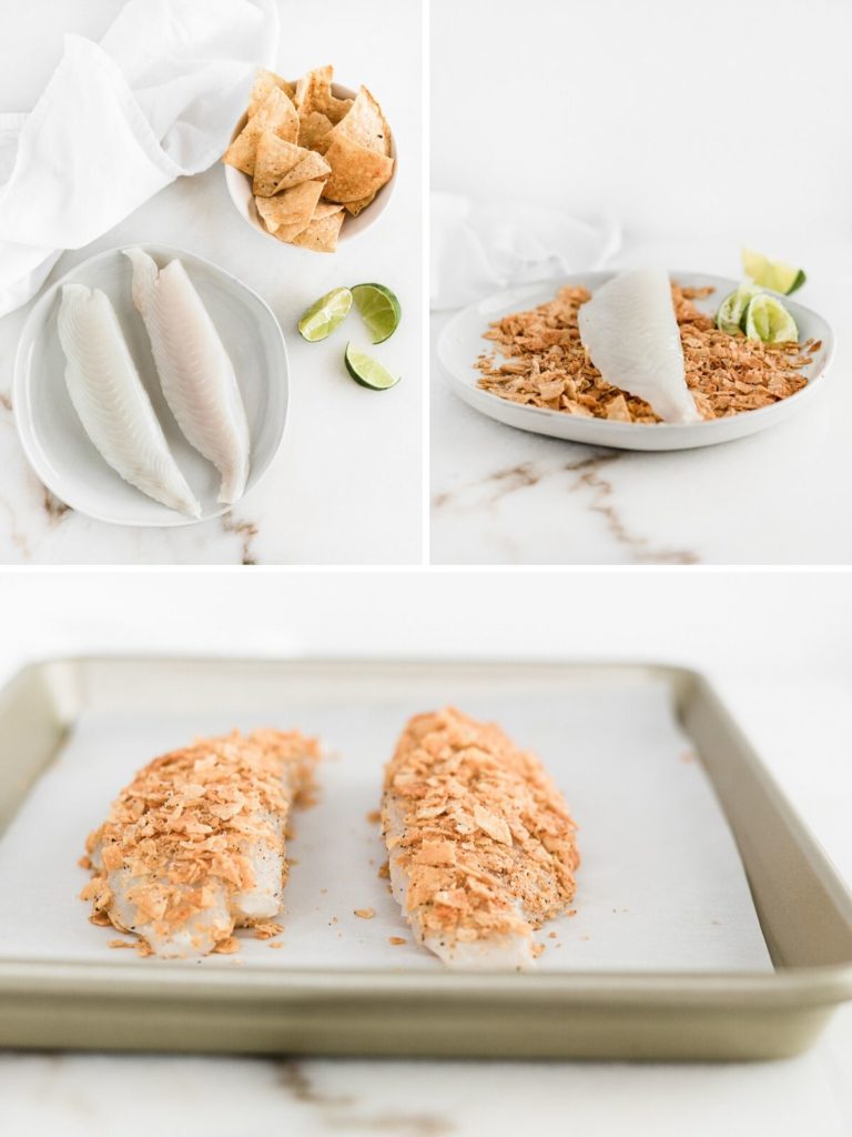 steps on how to make healthy tortilla crusted tilapia.