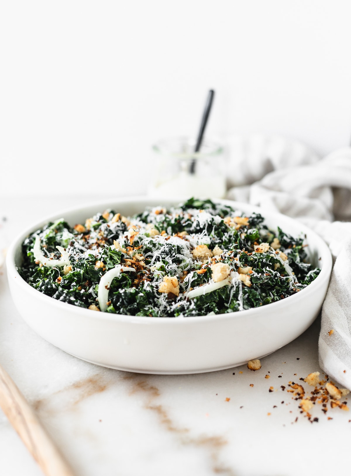 Healthy Kale Caesar Salad with Homemade Dressing