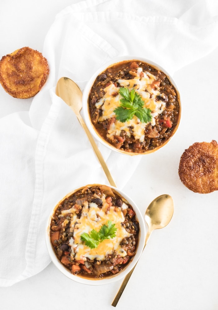 Vegan Pumpkin Lentil Chili with Quinoa