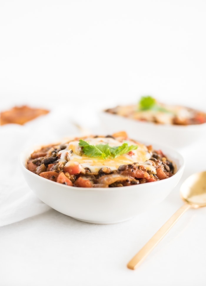 Vegan Pumpkin Lentil Chili with Quinoa