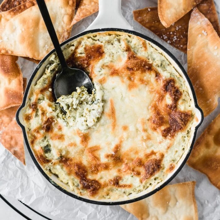 Healthier Kale Artichoke Dip with Baked Wonton Chips Lively Table