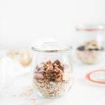 closeup of healthy instant oatmeal packet in a clear jar.