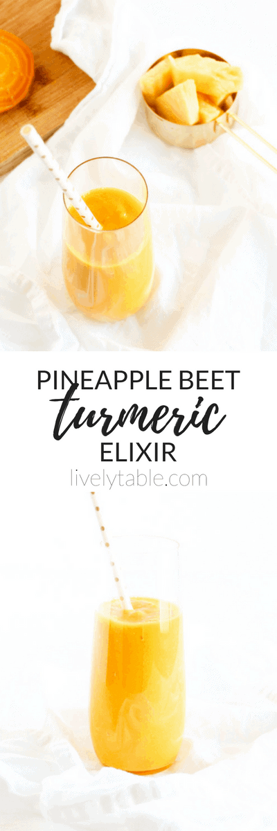 Get a serving of both fruit and vegetables first thing in the morning with this fresh, nourishing Pineapple Beet Turmeric Elixir! (vegan, gluten-free) via livelytable.com