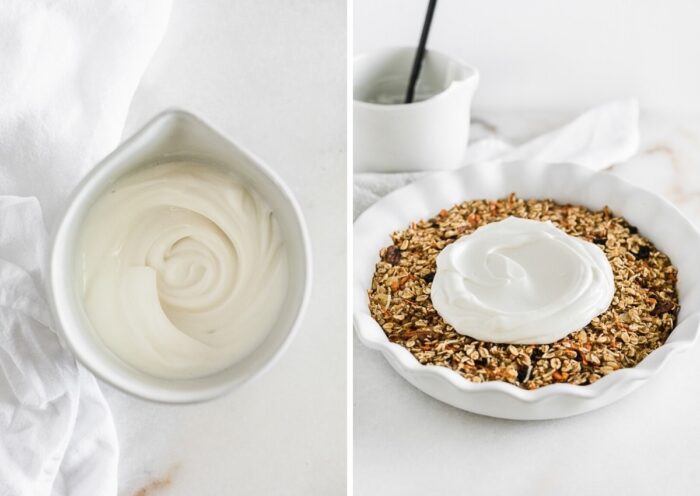 How to make the glaze for the healthy carrot cake baked oatmeal.