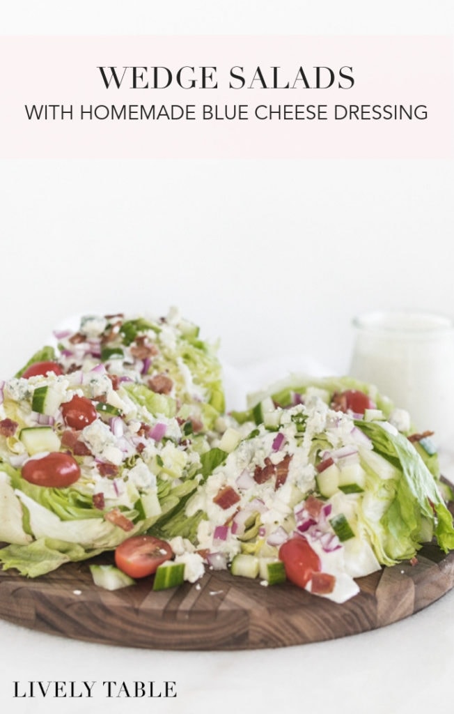 The classic wedge salad gets an upgrade with healthier homemade blue cheese dressing. It's the perfect crisp, flavorful salad for warm weather! #salad #wedgesalad #recipes #sidedish #bluecheese