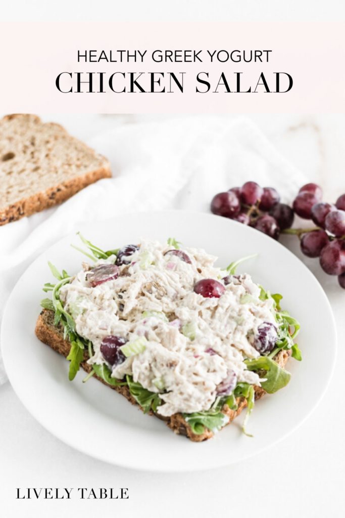 pinterest image for healthy greek yogurt chicken salad.