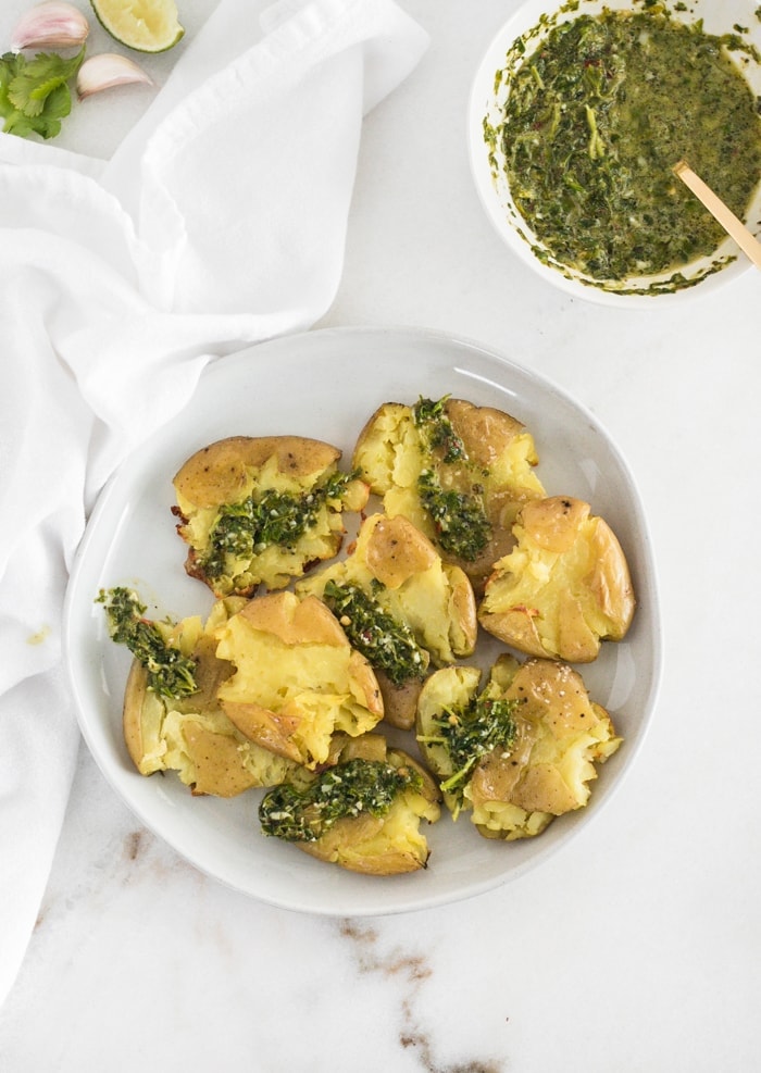 Smashed Potatoes with Chimichurri