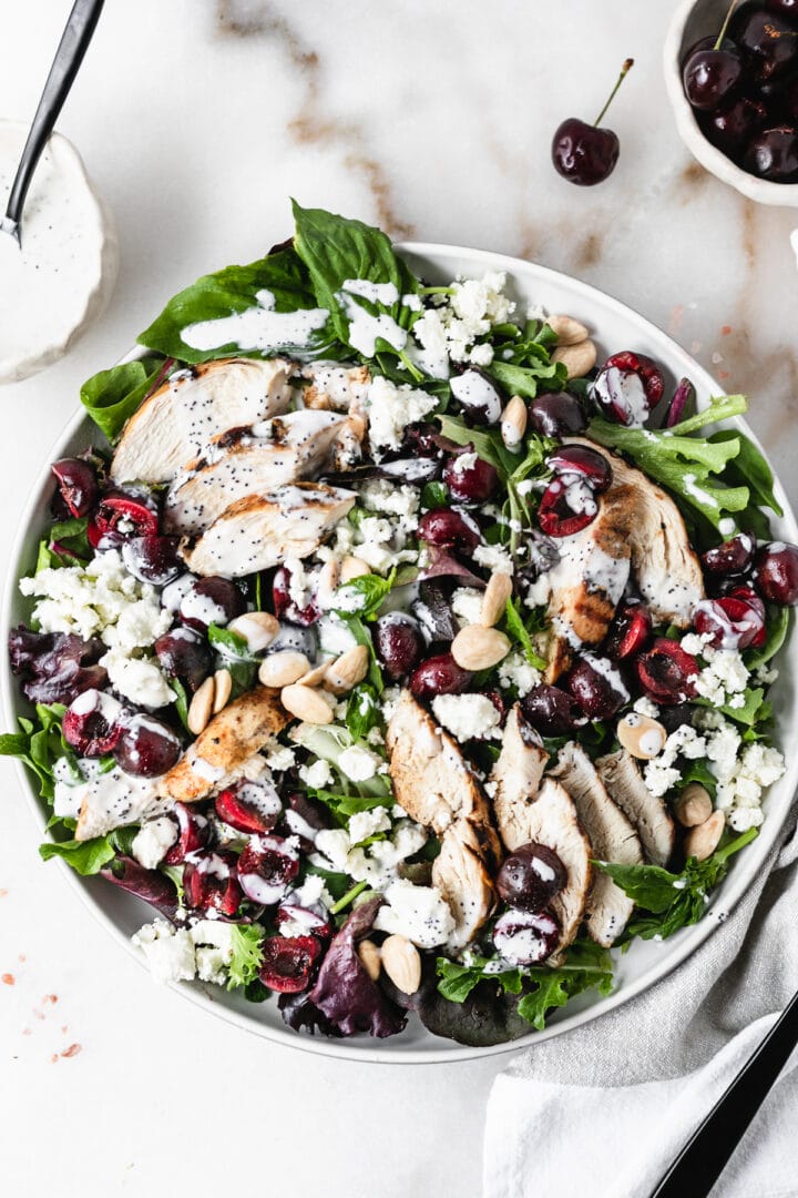 Cherry Almond Grilled Chicken Salad with Creamy Poppy Seed Dressing