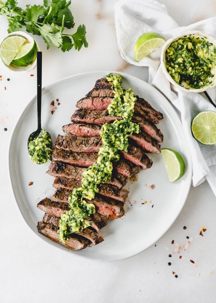 Grilled Flank Steak With Avocado Chimichurri - Lively Table