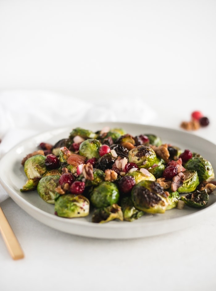 Christmas Roasted Brussels Sprouts with Bacon and Cranberries