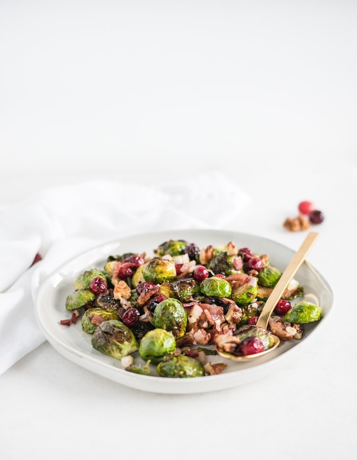 Christmas Roasted Brussels Sprouts with Bacon and Cranberries