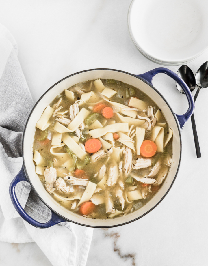 Chicken Noodle Soup Ingredients on a Wooden Table