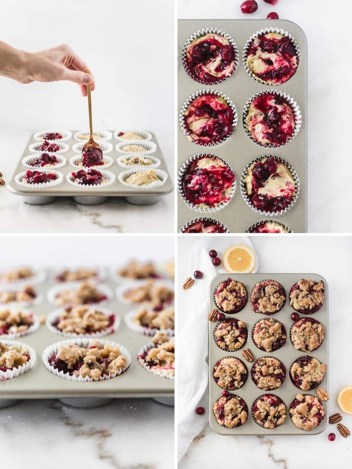 How to make cranberry orange crumb muffins.