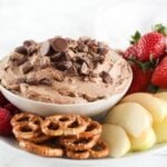 This Healthy Peanut Butter Cup Cheesecake Dip made with real-food ingredients only seems indulgent. It's the perfect dessert for your next football or Super Bowl party! (gluten-free)