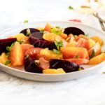 Add a pop of color and nutrition to your table with this gorgeous citrus beet salad with mint and pistachios! (gluten-free, vegetarian)