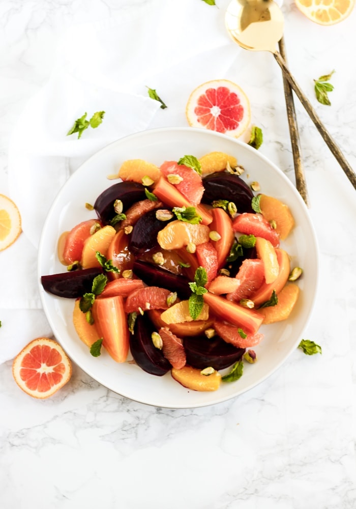 Citrus beet salad with pistachios and mint