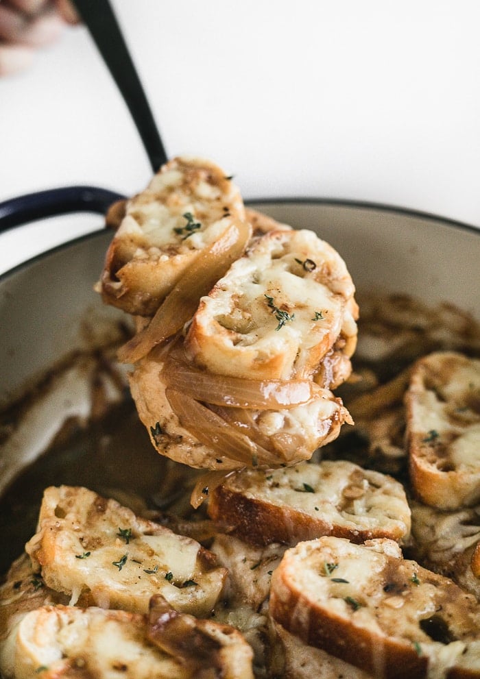 close up of french onion chicken.