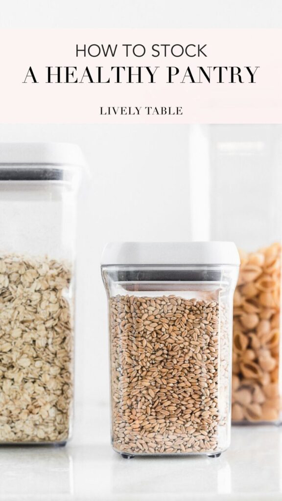 pinterest image for how to stock a healthy pantry