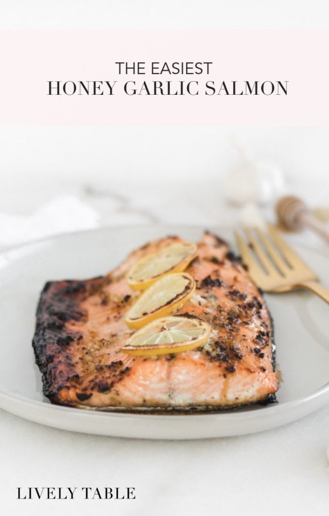 This quick and easy 3 ingredient Honey Garlic Salmon is a healthy and delicious salmon recipe that will turn anybody into a salmon lover! It's a great weeknight dinner option. #glutenfree #dairyfree #nutfree #salmon #dinner #easy #weeknightmeals #3ingredients #seafood #fish