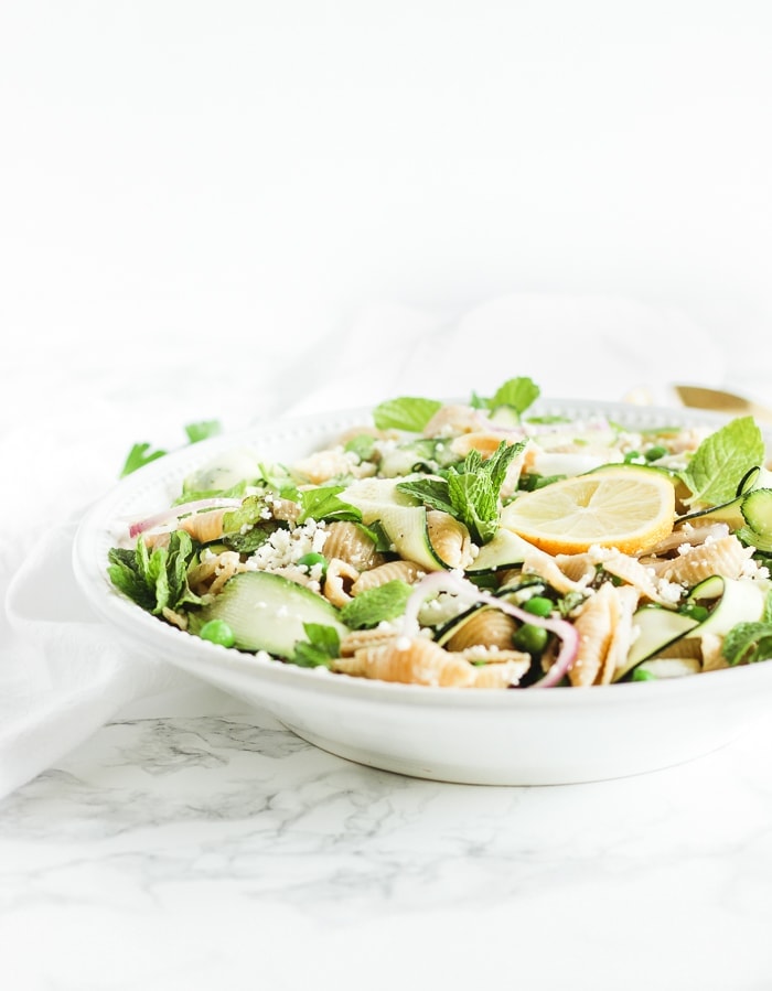 spring pea and zucchini pasta salad