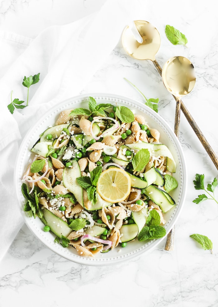 spring pea and zucchini pasta salad