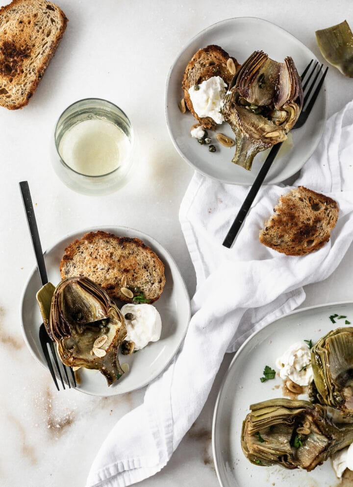 Artichokes with White Wine Sauce and Burrata Lively Table